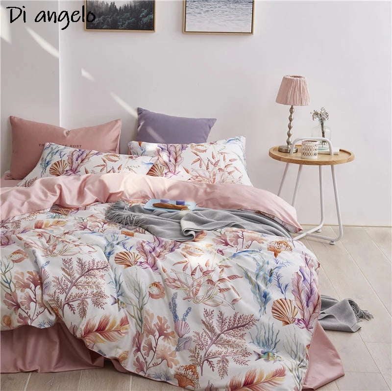 600TC Egyptian Cotton RU Europe RU Double Flower Digital Printing Bedding Sets, Bed Linen Duvet Cover Set Bed Sheet,Pillowcase#/