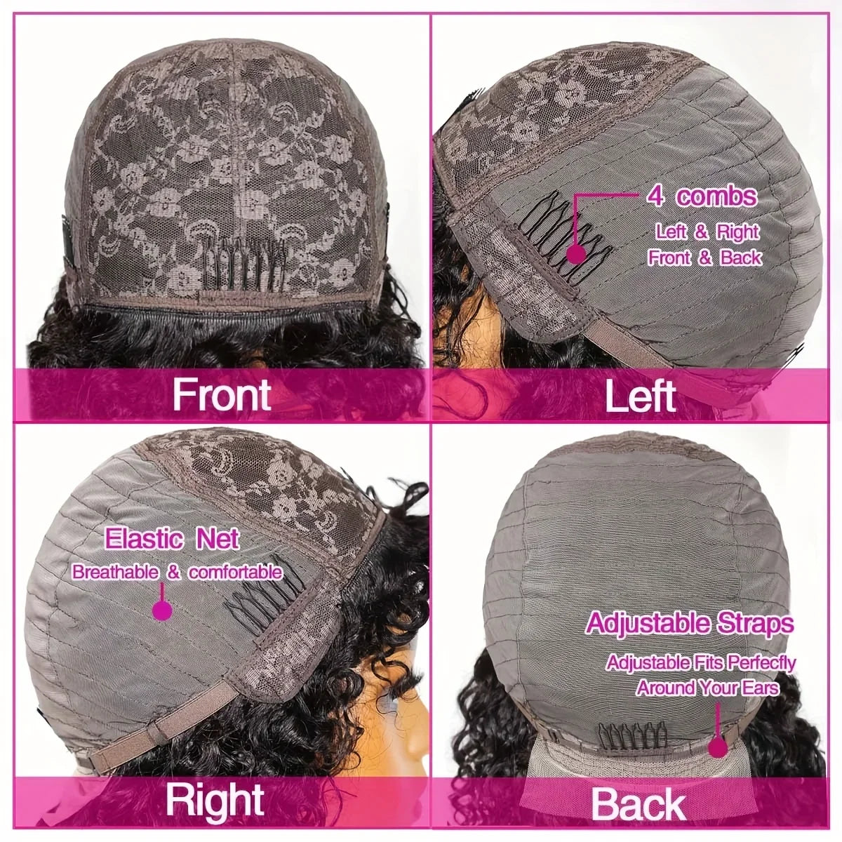 100% Human Hair Wigs Full Machine Made 400 Density #99j Bouncy Curly Headband Wig 13x6 HD Lace Frontal Wig For Women 10-18 Inch