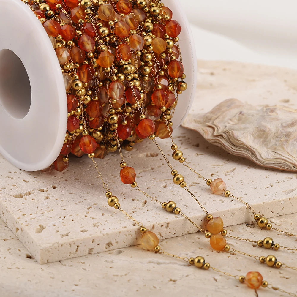 0.5 Meter 1 Meter Stainless Steel Irregular Stone Beaded Chain for DIY Boho Necklaces Handmade Bracelets Jewelry Making Supplies