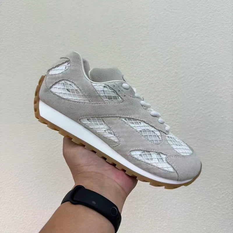 Street Fashion Top Qualitty Sneakers For Mens Hollow Air Mesh Laces Casual Shoes Unisex Genuine Leather Patchwork Tenis Feminino