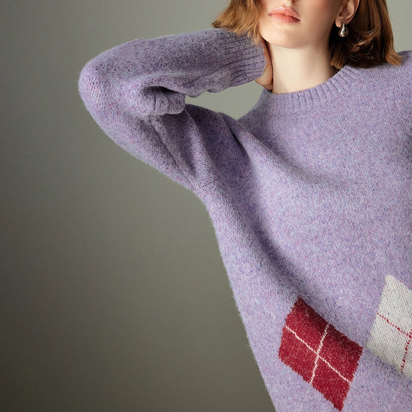 TOYOUTH Women Sweaters 2025 Winter New Vintage Argyle Alpaca Wool Yarn Crew-neck Knitted Tops