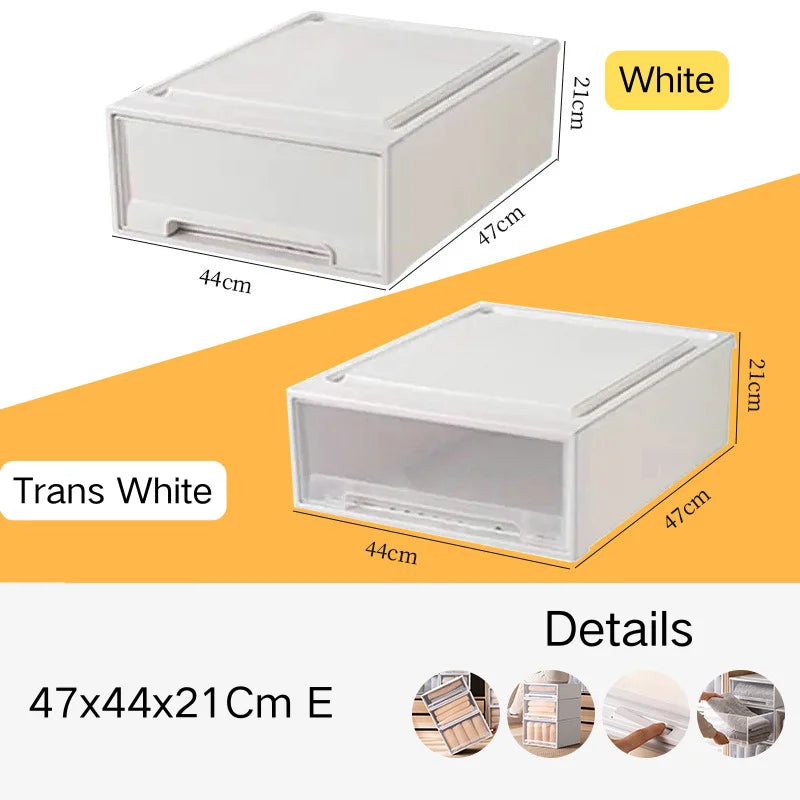 Household Stacking Storage Drawer Boxes Large Capacity Wardrobe Drawer Organizer Plastic Clear Clothes Container With Lids