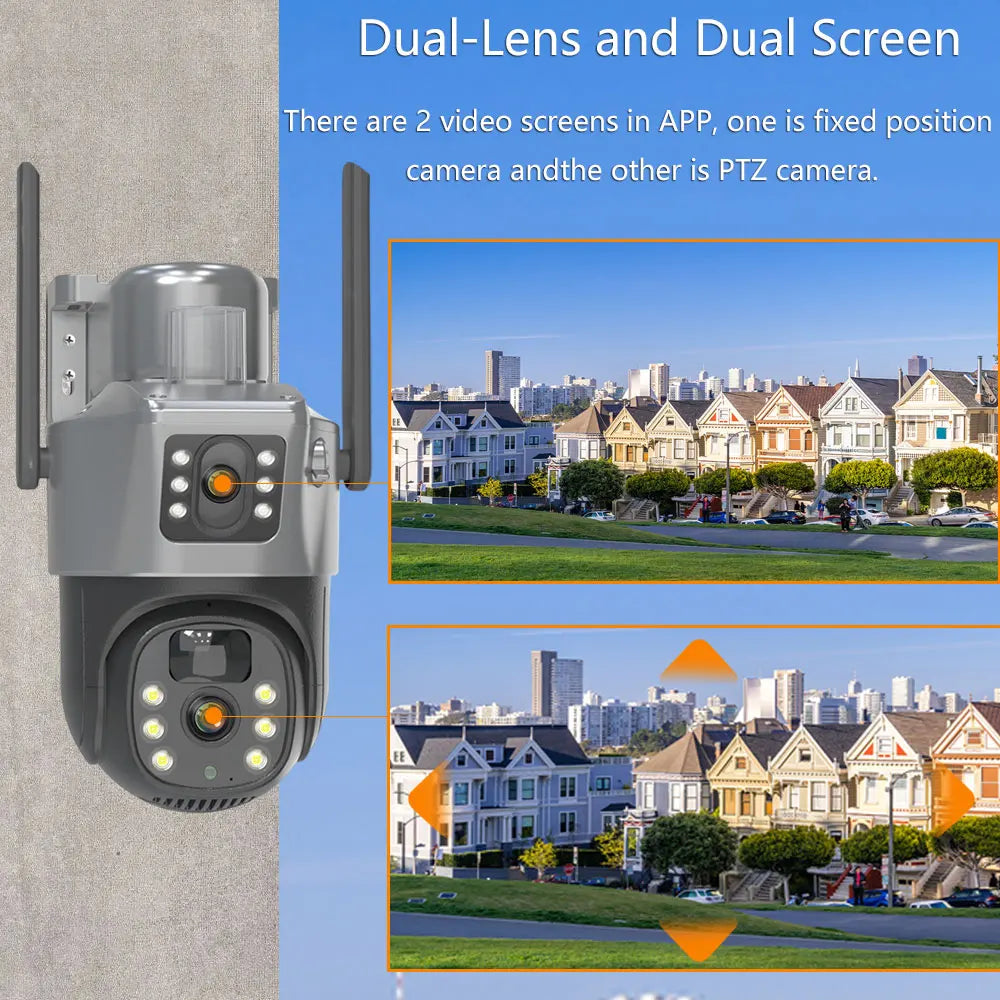 4K 8MP Solar PTZ Camera WIFI Dual Lens Security CCTV Zoom Humanoid Tracking Record Outdoor Wireless Surveillance Cam 128 TF Card