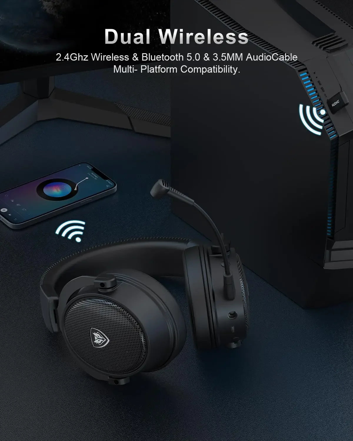 NUBWO G07 Wireless Headsets Gamer 2.4GHz Ultra-Low Latency HIFI Stereo Noise Cancelling MIC Gaming Headphones for PC, PS4, PS5