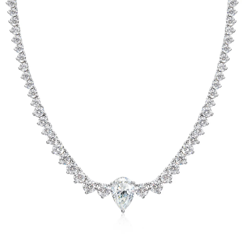 KNOBSPIN GRA Certified Moissanite Tennis Necklace with 4ct Pear Cut Pandent Solid 925 Silver Wedding Tennis Necklaces for Women