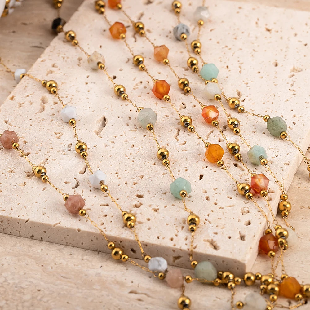 0.5 Meter 1 Meter Stainless Steel Irregular Stone Beaded Chain for DIY Boho Necklaces Handmade Bracelets Jewelry Making Supplies