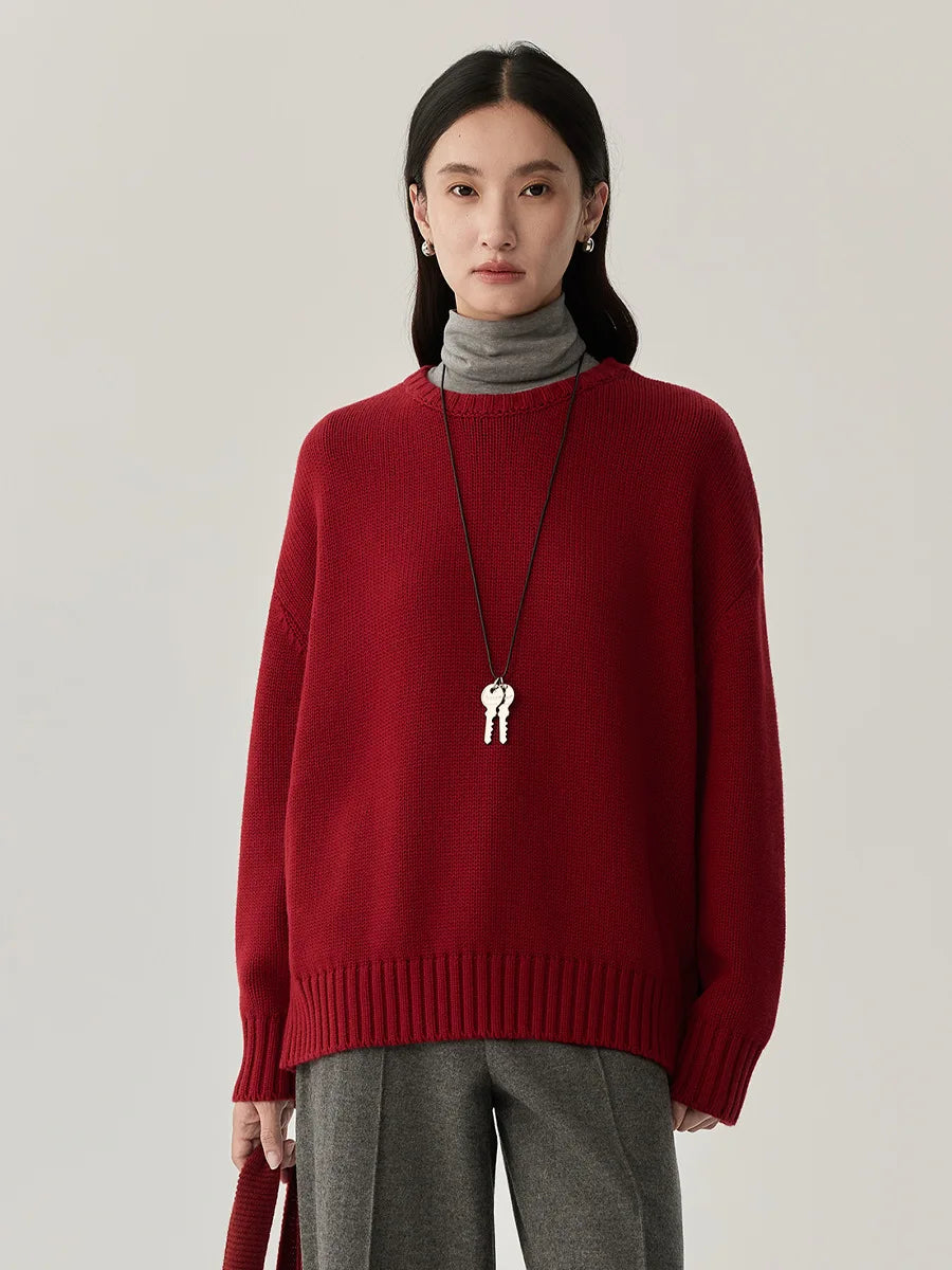 Naizaiga  50% sheep wool  50% cotton O-neck long sleeve thicken solid gray black blue red oversize women sweaters pullover JFY24