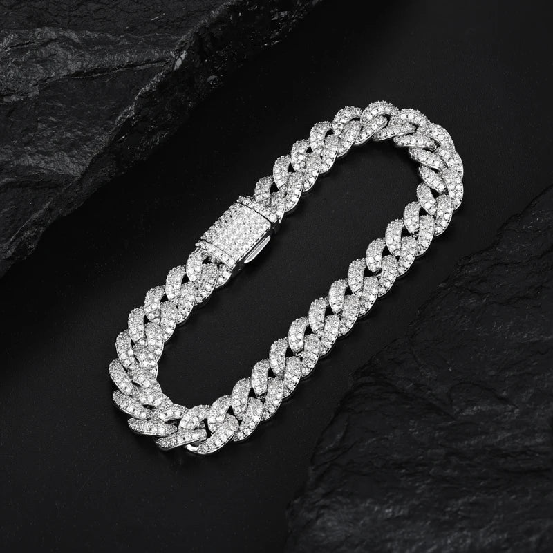 TUHE 8MM Cuban Link Chain for Man Bracelet Moissanite 925 Sterling Silver Bracelet for Men Hip Hop Jewelry Fashion Party Gifts