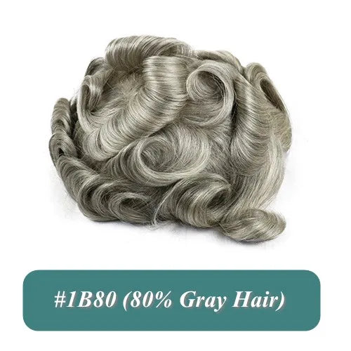 Full Skin 26mm Natural Curly Hair Toupee for Men Machine Injected Cheap Curly Hair Capillary Prosthesis Hair Replacement Wig