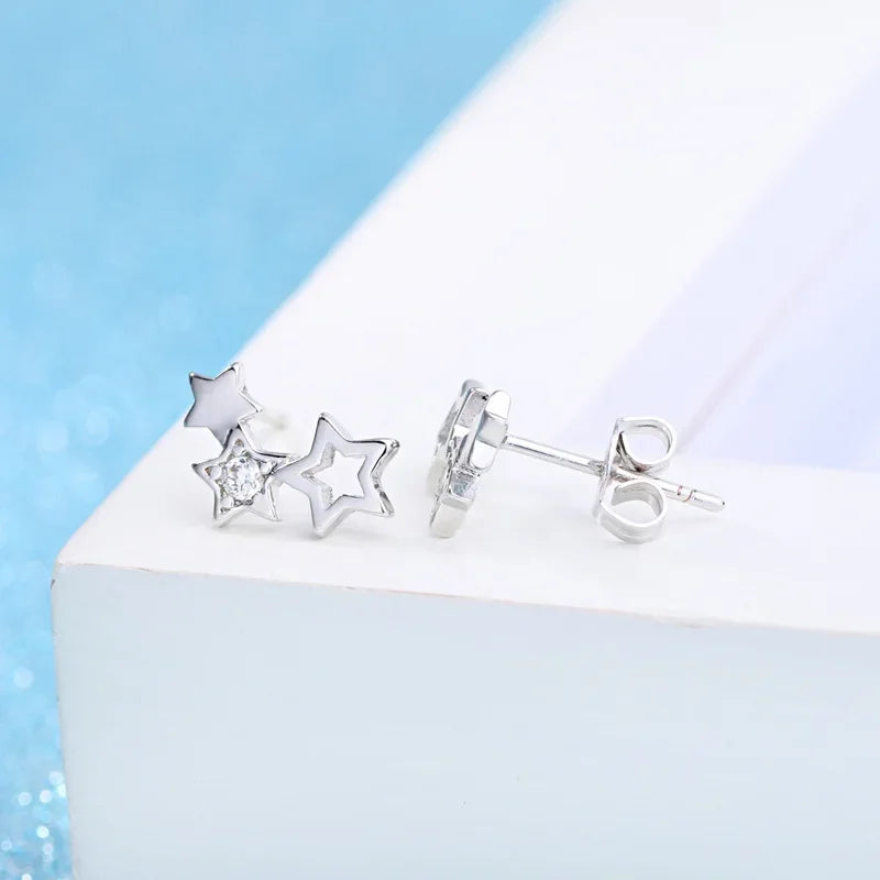 New 925 Sterling Silver romantic star Crystal stud Earrings for Women fashion Jewelry Wedding Accessories Party Christmas Gifts