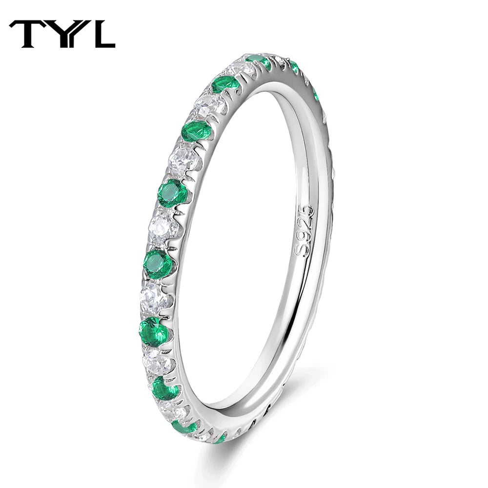 TYYL Lab Grown Ruby Moissanite Timeless Ring S925 Silver Wedding Eternity Band Gemstone Finger Rings for Women Men Jewelry Gifts