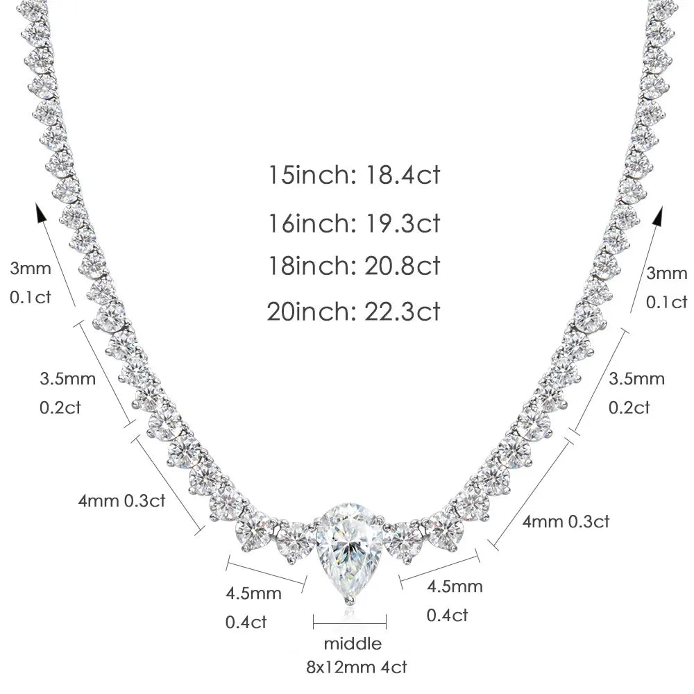 KNOBSPIN GRA Certified Moissanite Tennis Necklace with 4ct Pear Cut Pandent Solid 925 Silver Wedding Tennis Necklaces for Women