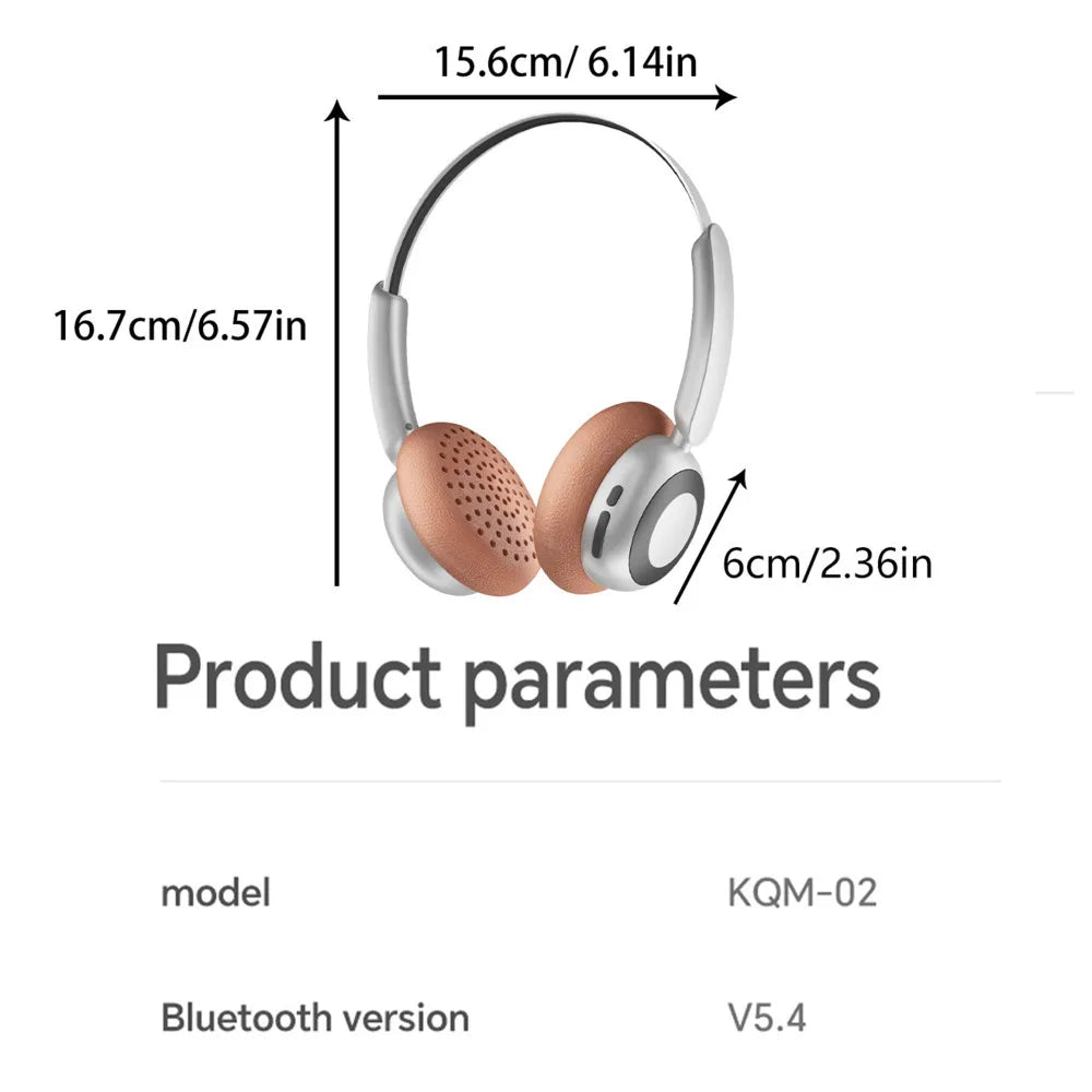 Wireless Bluetooth 5.4 Retro Headset HD Calls Noise Cancellation 80H Battery Life Headphones Retractable Lightweight Hifi Earbud