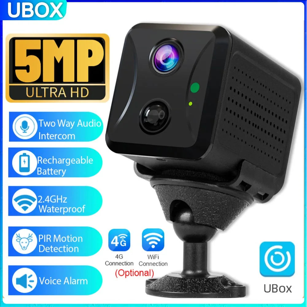 Ubox 4G LTE Mini Battery Camera 5MP WiFi Security Cameras HD Indoor Surveillance Camera CCTV PIR Motion Detection Night Vision
