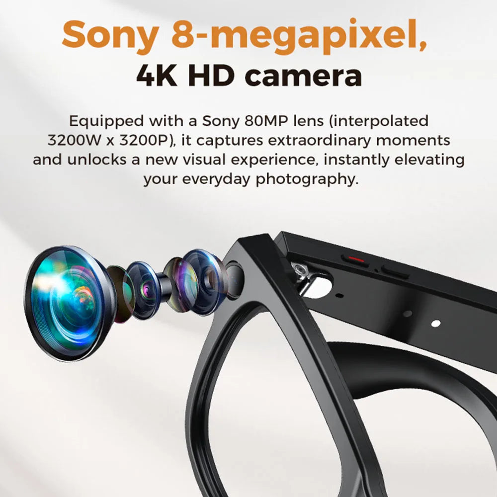 M02 AI Smart Glasses Bluetooth Call Music Player 8MP Camera 100+ Languages Translation Sunglasses with Charging Box