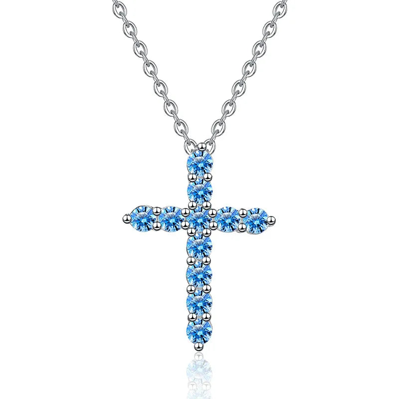 Beautiful Pink/Blue/Green 1.1CT Moissanite Cross Pendant Necklace for Woman Anniversary Solid Platinum PT950 Necklace
