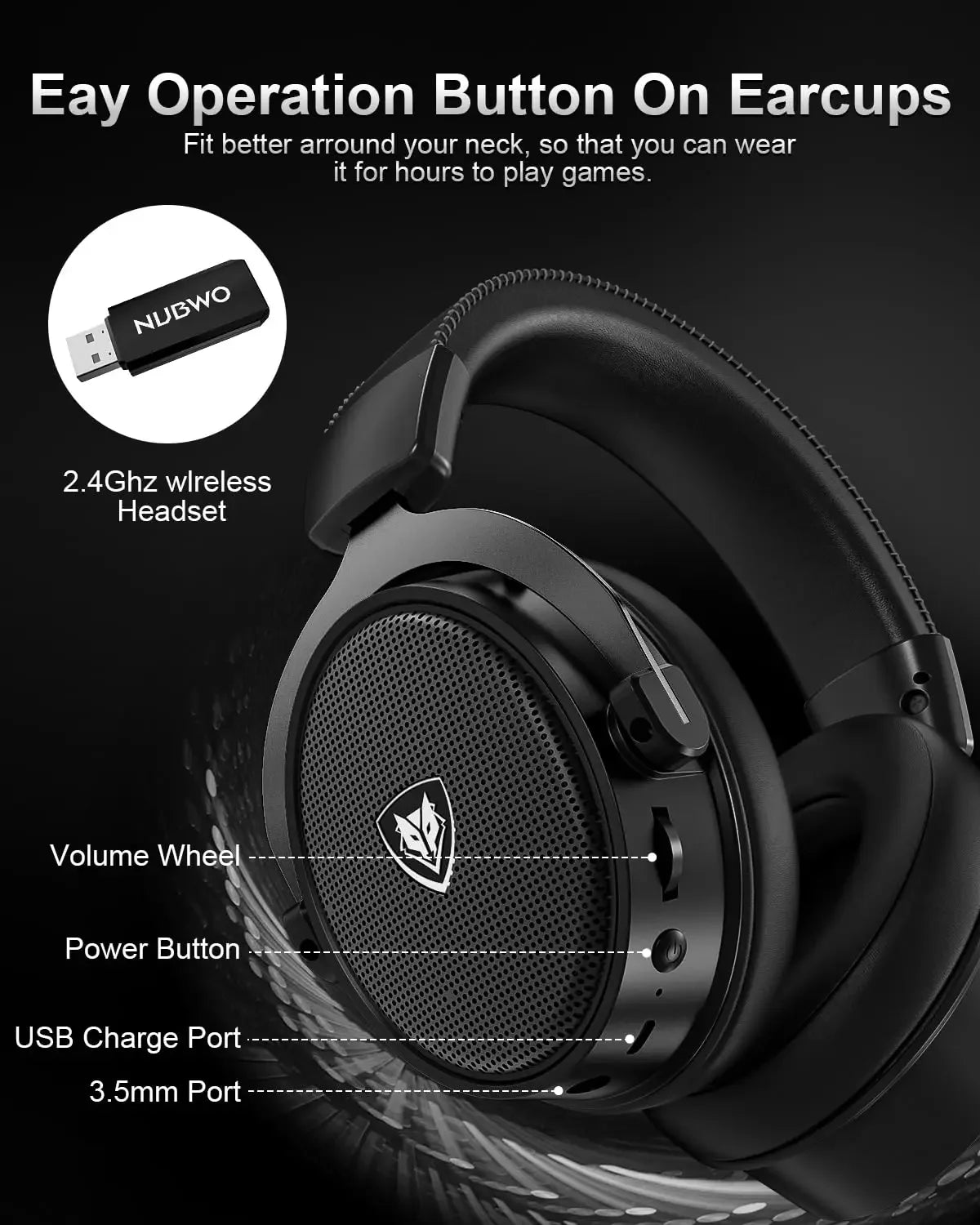 NUBWO G07 Wireless Headsets Gamer 2.4GHz Ultra-Low Latency HIFI Stereo Noise Cancelling MIC Gaming Headphones for PC, PS4, PS5