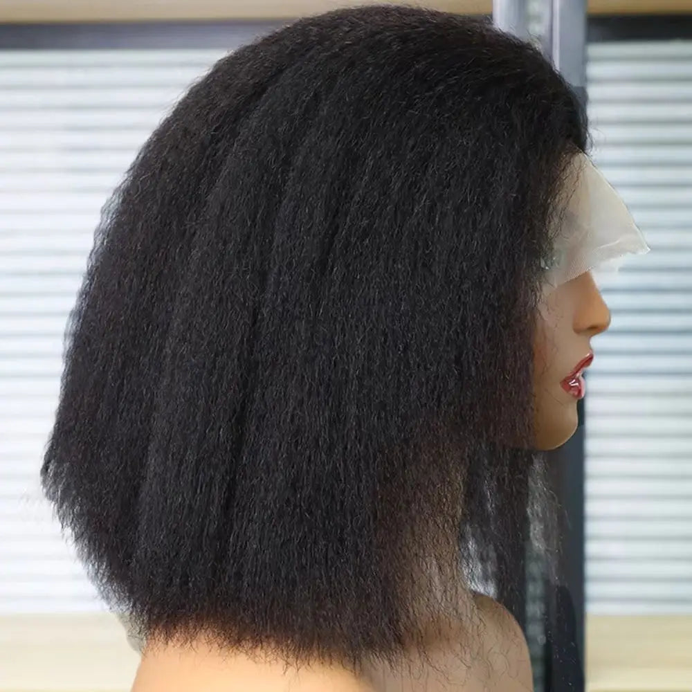 100% Human Hair Wig Kinky Straight Bob Wigs Human Hair 13x4 HD Lace Frontal Wigs 4x4 Lace Closure Glueless Wigs For Women 180%