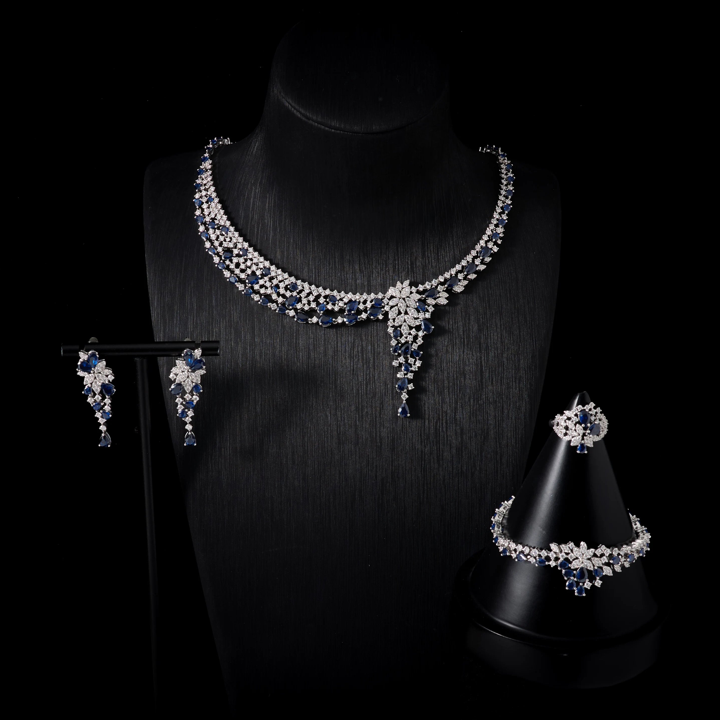 IN JEWELIFE Bridal 4Pcs Emerald Green Cubic Zirconia Jewelry Set - Wedding Necklace Earrings Ring Bracelet Luxury Evening Party
