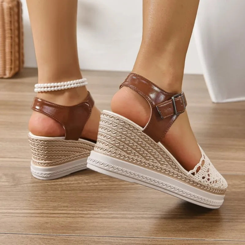 Women Sandals 2025 Summer New Fashion Canvas Wedge Sandals Casual Espadrilles Fashion Platform Woman Sandals Zapatos De Mujer