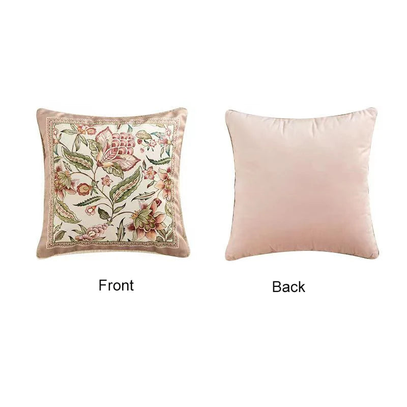 Pink Printed Fringed Pillow Cases Retro Light Luxury Pillow Cover Decorative Soft Dutch Velvet Round Cushion Cover Home Dector