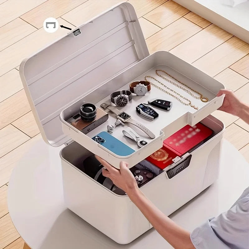 Locking Storage Box Large Capacity Stackable Plastic Organizer Combination Household Office Container White Safe Storage Case