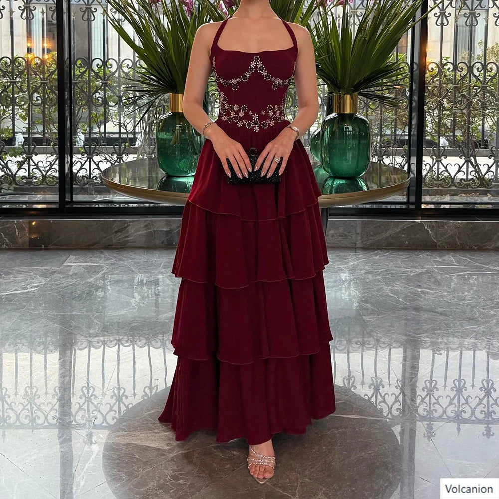 Customized A-line Evening Dresses Floor-length Spaghetti Strap Sleeveless Prom Gown Fashion Crystal Flowers Draped Party Gown