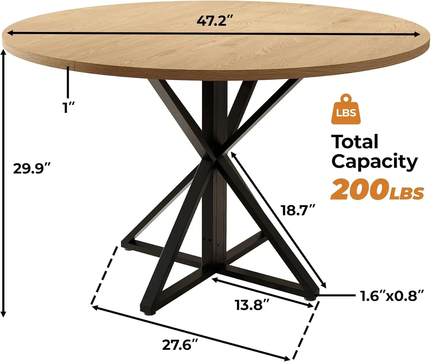 Garvee 4 People Version 47" Circle Counter Table: Oak Farmhouse Kitchen Living Room Dinner Ledge, Large Space-Saving Outside Framework Central Pedestal Desk for Dining Room Lounge Corridor Furniture Moving Tool Kit