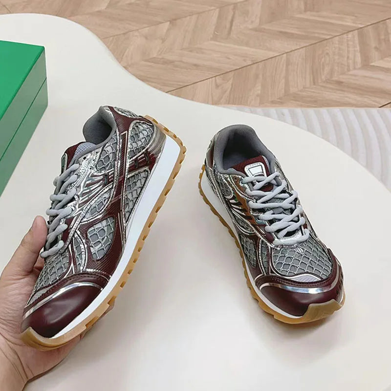 Street Fashion Top Qualitty Sneakers For Mens Hollow Air Mesh Laces Casual Shoes Unisex Genuine Leather Patchwork Tenis Feminino