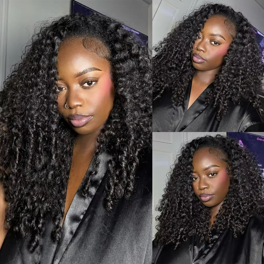 Burmese Curly Half Wig Human Hair Glueless Wig Human Hair Ready to Wear 3 IN 1 Half Wig Burmese Curly Flip Over Wig With Drawstring Seamless Clip Ins