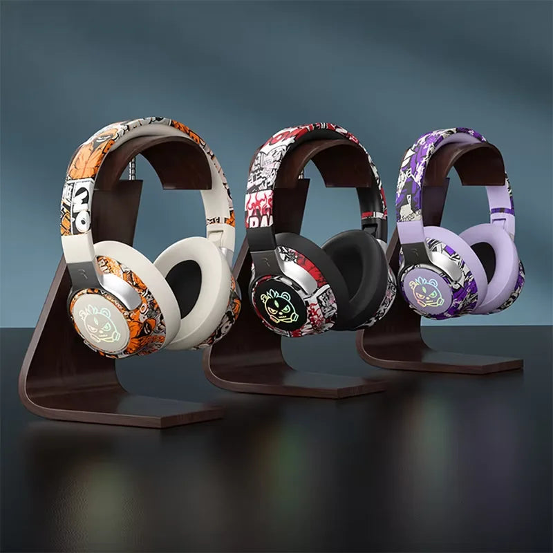 Bluetooth 5.3 Gaming Wireless Headset, Low Latency, Noise Cancelling Mic, RGB Light, Over-ear Headphones for PC