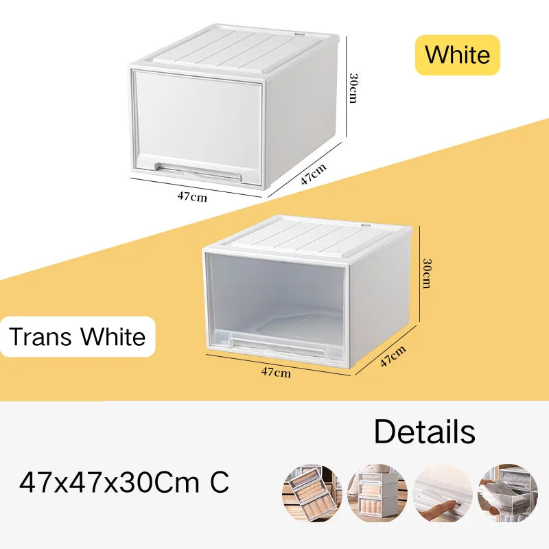 Household Stacking Storage Drawer Boxes Large Capacity Wardrobe Drawer Organizer Plastic Clear Clothes Container With Lids