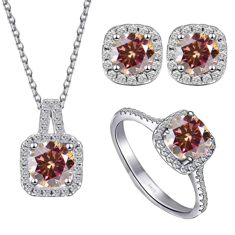 JoyceJelly S925 Sterling Silver jewelry for women 1 carat moissanite diamond 3 pieces set necklace ring earrings wedding party