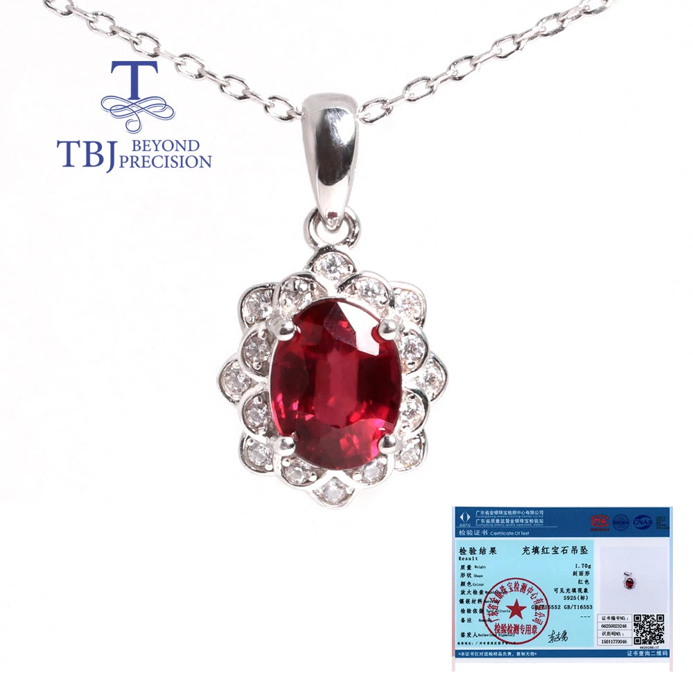 Natural Filled Ruby July Birthstone 925 sterling silver pendant necklace for Women Wedding Banquet Gifts Rare Precious