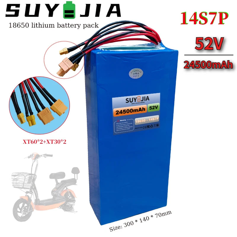 52V 14S7P 24.5Ah 18650 Lithium Battery Pack with Built-in BMS Moped Scooter Battery Suitable for Power-assisted Commuting Tools