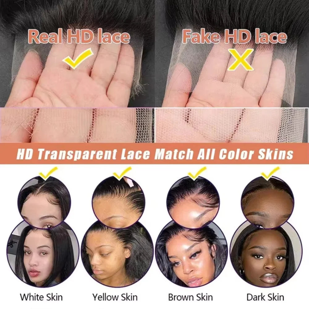 16 42 Inch 13x6 13X4 HD Transparent Straight Lace Frontal Wigs 5x5 Glueless Wear and Go Brazilian Human Hair Wig 250 Density for Women