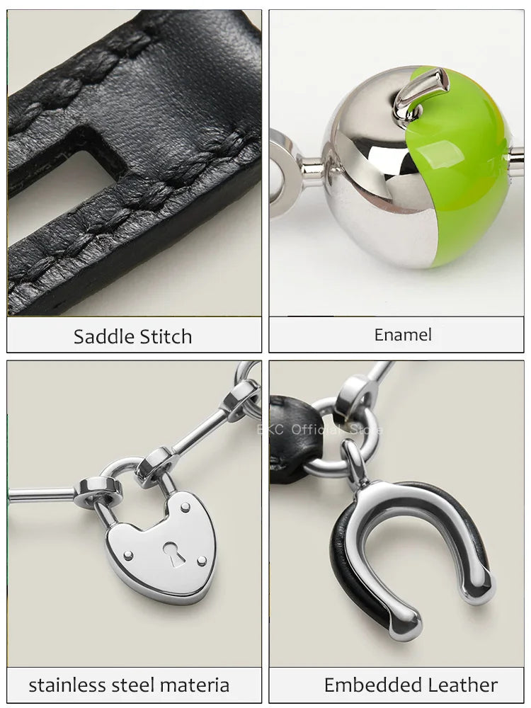 Luxury Metal Spliced Calfskin Bag Charm Silver Chain Pendant For Birkin Kelly Handbag Decor，Fashion Bag Accessory