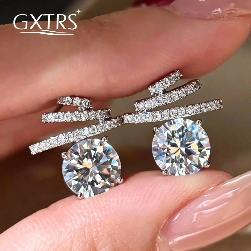 GXTRS 4CTTW Real Moissanite S925 Silver Stud Earrings For Women Sparkling Lab Diamond Wedding Party Ear Studs Fine Jewelry Gifts