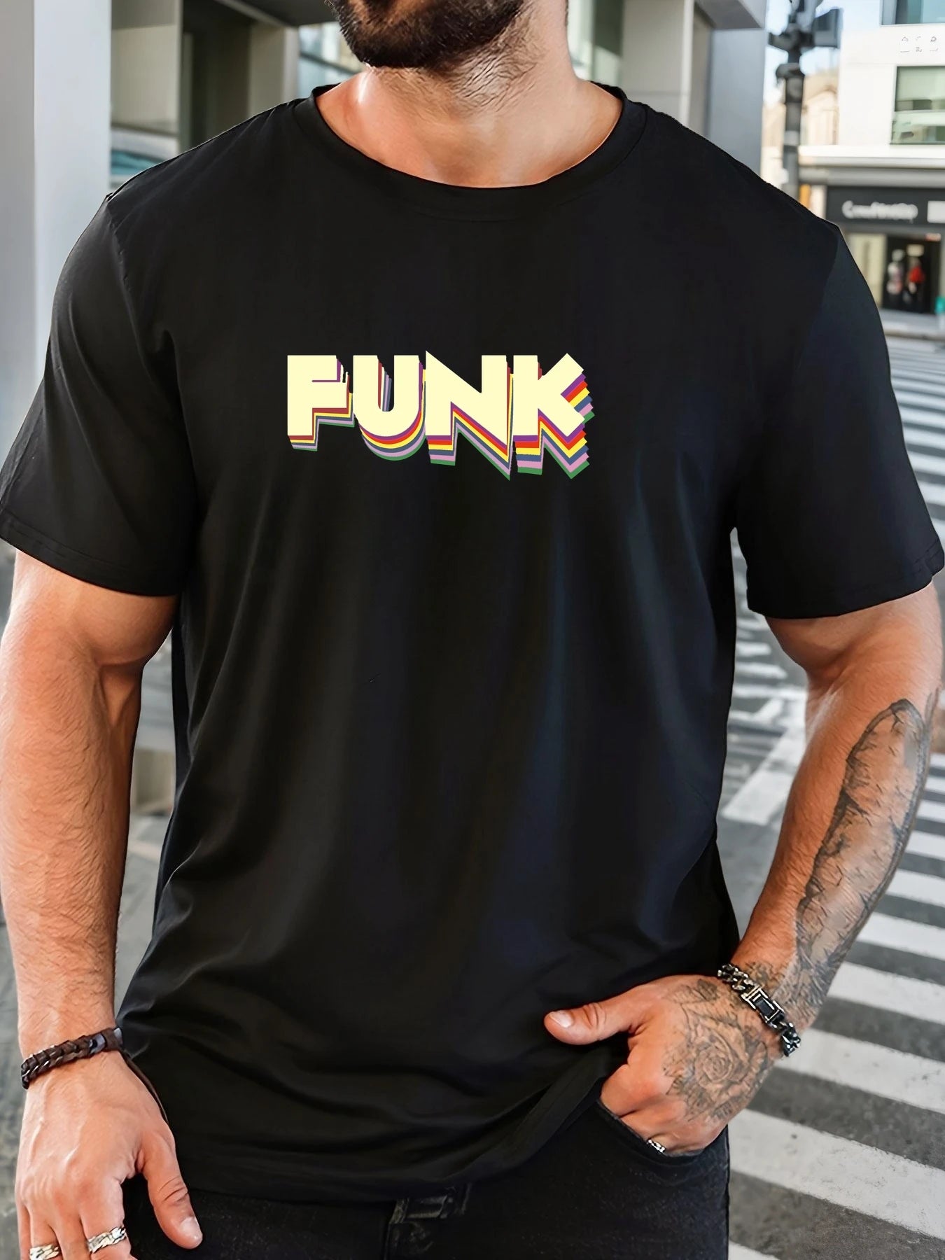 Men's T-Shirt 2025 New Arrival Retro Funk Graphic Vibrant 3D Typography Colorful Print Stylish Top Daily Casual