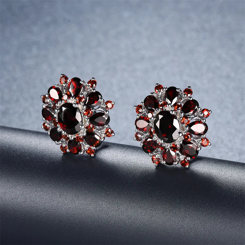 15 Carats Garnet Silver Earrings Natural Gemstone 925 Sterling Silver Fine Jewelry for Women, Gift for Christmas