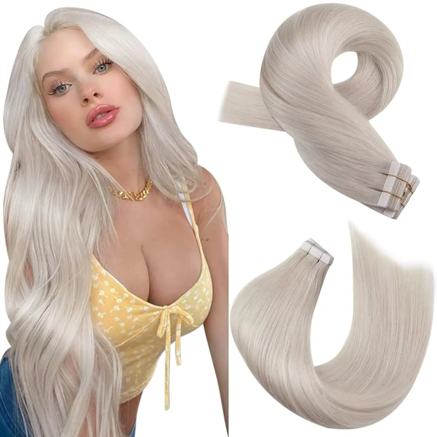 Moresoo Tape in Human Hair Extensions Balayage Blonde Hair Remy Hair Natural Soft Skin Weft Straight Seamless Hair Tape in Hair