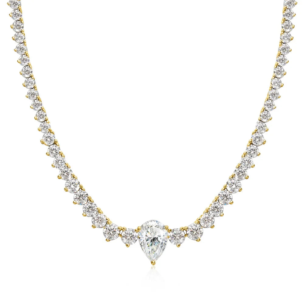 KNOBSPIN GRA Certified Moissanite Tennis Necklace with 4ct Pear Cut Pandent Solid 925 Silver Wedding Tennis Necklaces for Women
