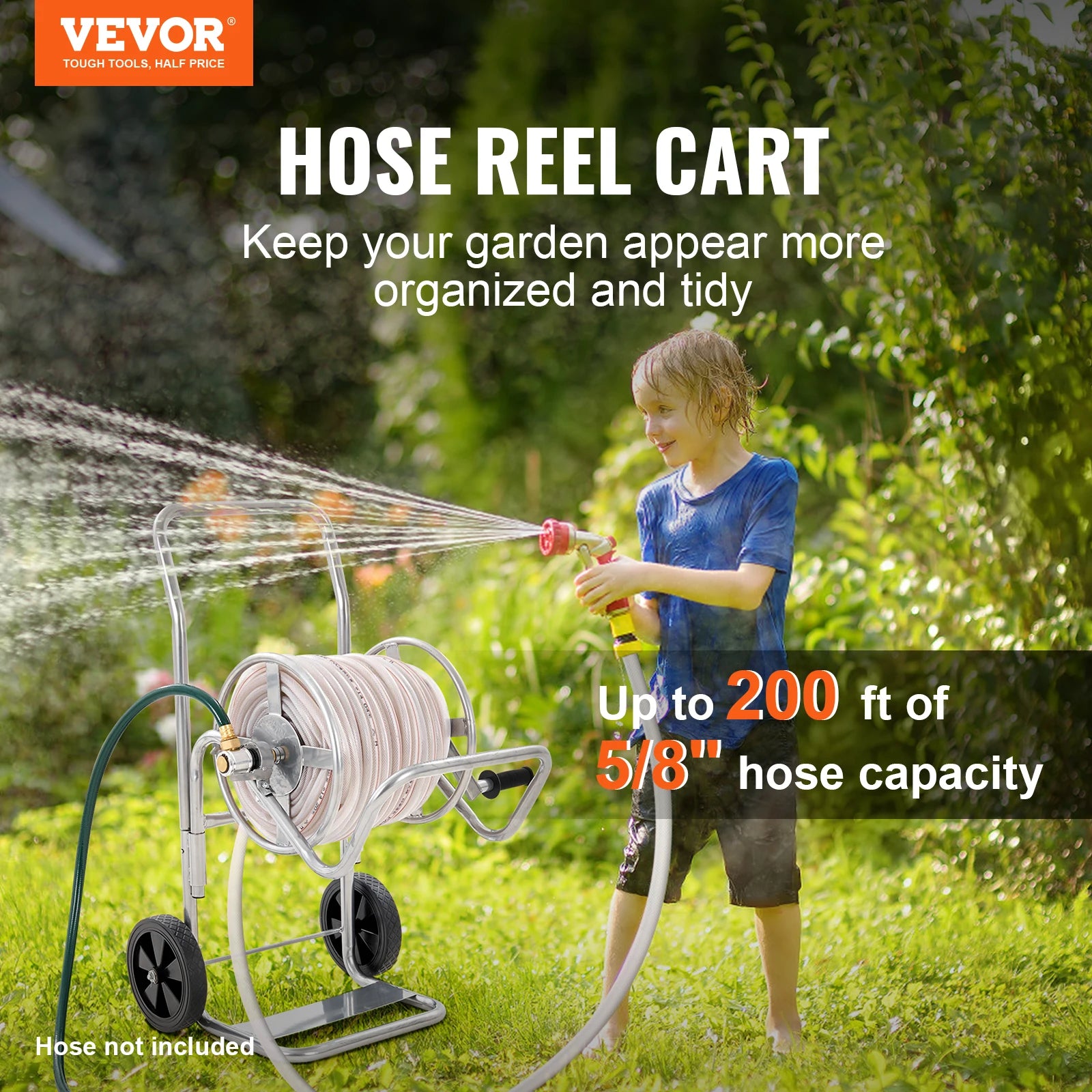 SucceBuy Hose Reel Cart Garden Water Hose Carts Mobile Tools with Wheels Heavy Duty Powder-coated Steel Outdoor Planting for Gar