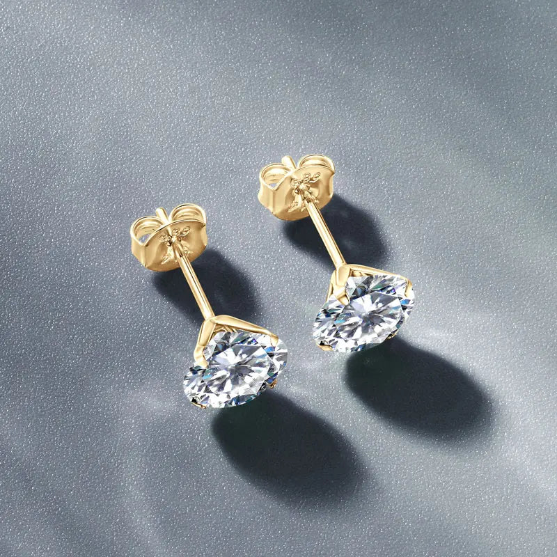 Anziw Solid Gold 14K Earrings Classic 3mm/4mm/5mm/6mm D Color Round Cut Moissanite Stud Earrings for Women Men Jewelry Certified