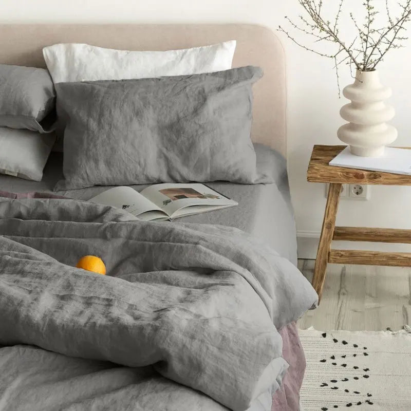 Bed Sheet Set 4 Piece 100% Pure Linen Bedding 1 Flat Sheet 1 Deep Pocket Fitted Sheet 2 Pillowcases Flax Sheets Set Bedding Set