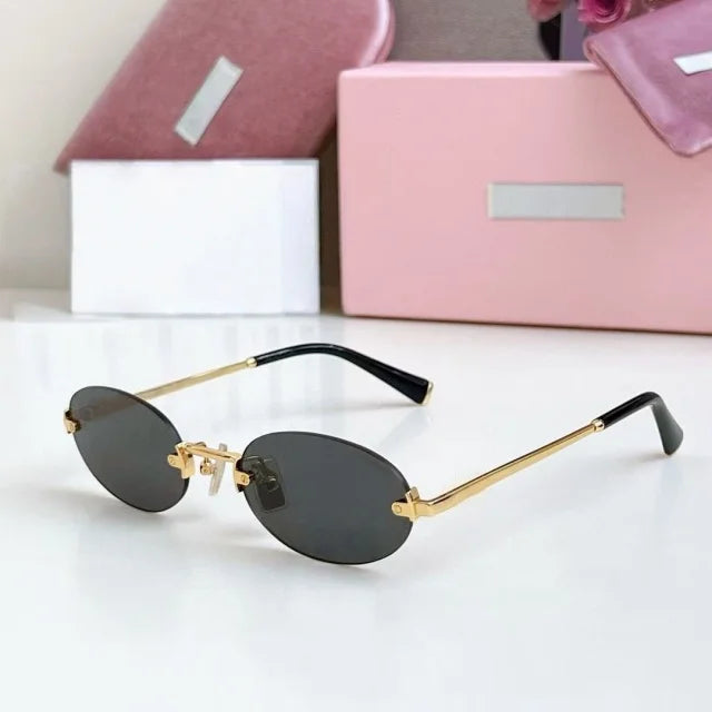 New Oval Rimless Sunglasses For Women Brand Desinger Fashion Ladies Small Eyeglasses Girls Travel Driving Goggles SUN GLASSES
