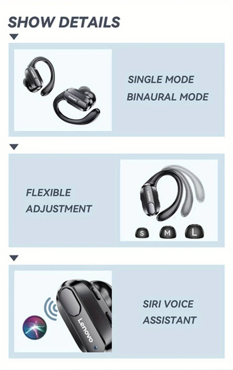 Lenovo XT80 Bluetooth 5.3 Earphones True Wireless Headphones with Mic Button Control Noise Reduction Earhooks Waterproof Headset