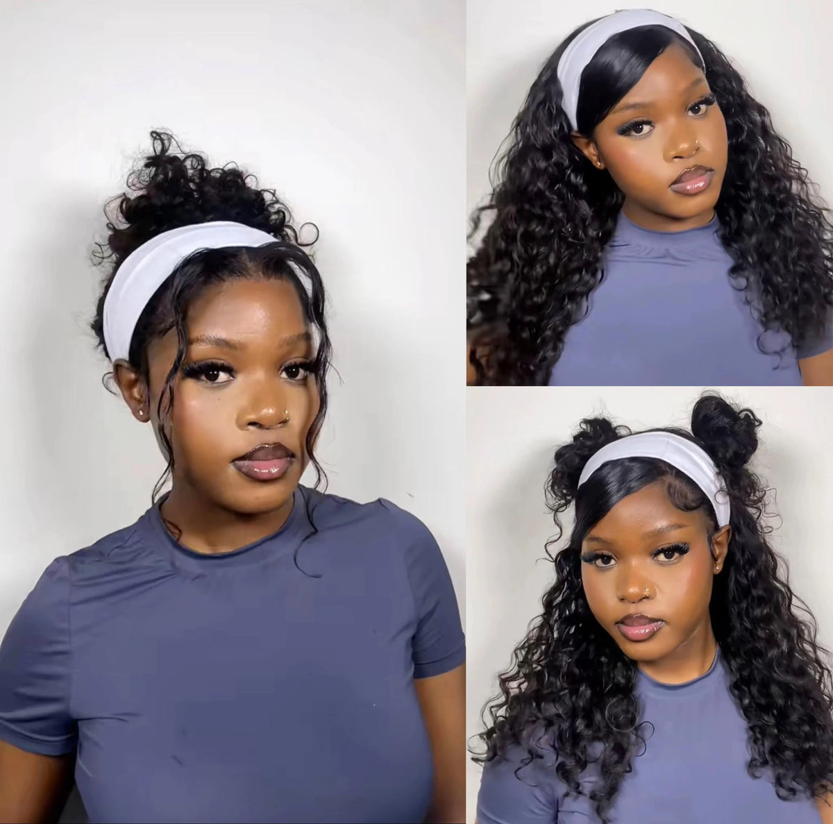 Curly Human Hair Wigs Glueless Wear and go Wigs Headband Wigs Human Hair Full Machine Made Wig Beginner Friendly Wigs