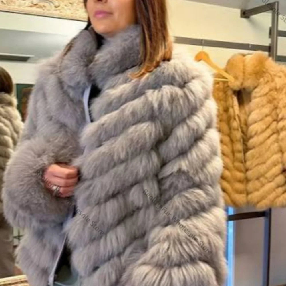 Reality Fur Coat Clothes for Women Real Fur Coat Winter Autumn Fox Fur Jacket Fashion Warm Long Sleeve Streetwear Lady New Style