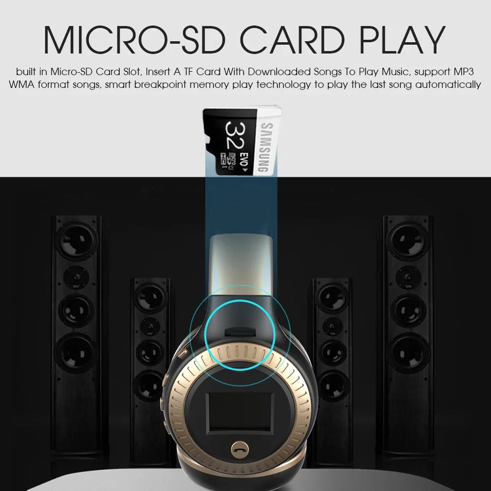 B19 Bluetooth Headphones with Fm Radio LCD Screen Hifi Bass Stereo Earphone Wireless Headset with Mic Support TF/sd Card